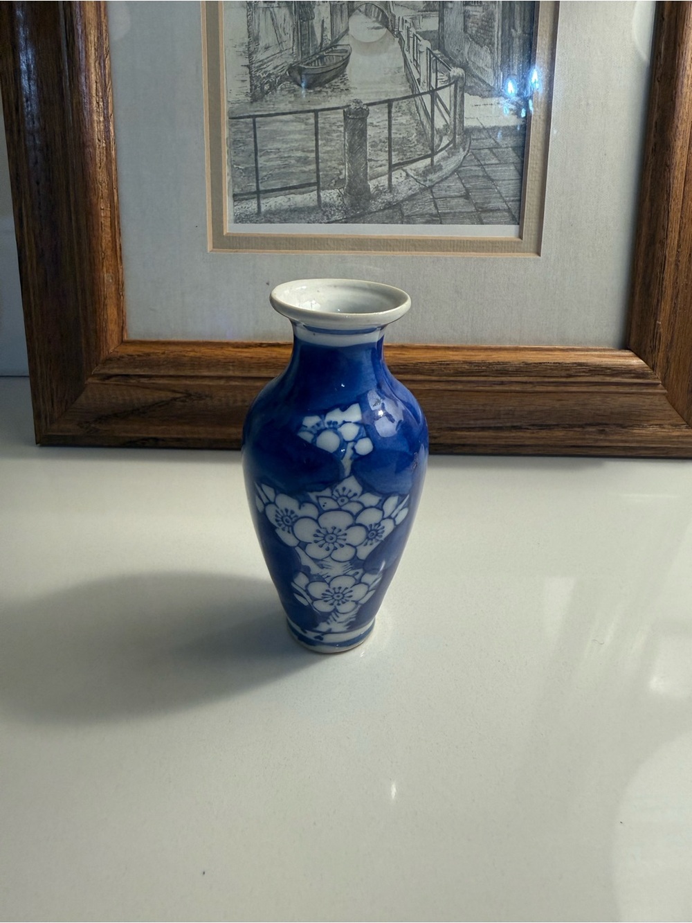 Mini Blue and White Floral Ceramic Chinese Style Bud Vase